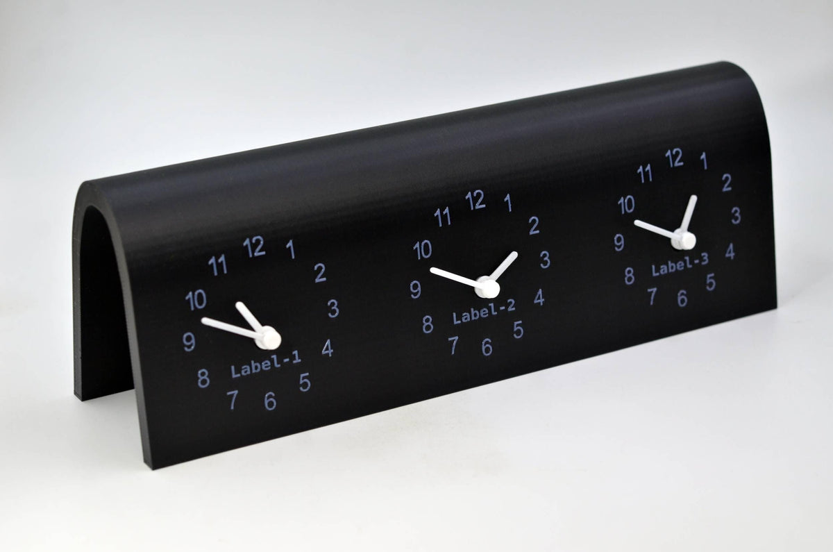 Custom Triple Time Zone Desk Clock, Personalized Desk Nameplate Clock, Silent Non-Ticking Arch Table Clock, Modern Office Decor, Raised Text