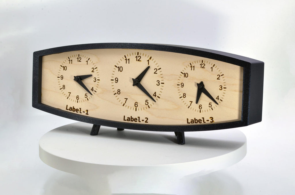 Personalized Triple Time Zone Clock Custom Made World 3 Timezone Desktop Table Mid Century Modern Desk Clock Handmade Retro Clock MCM Design