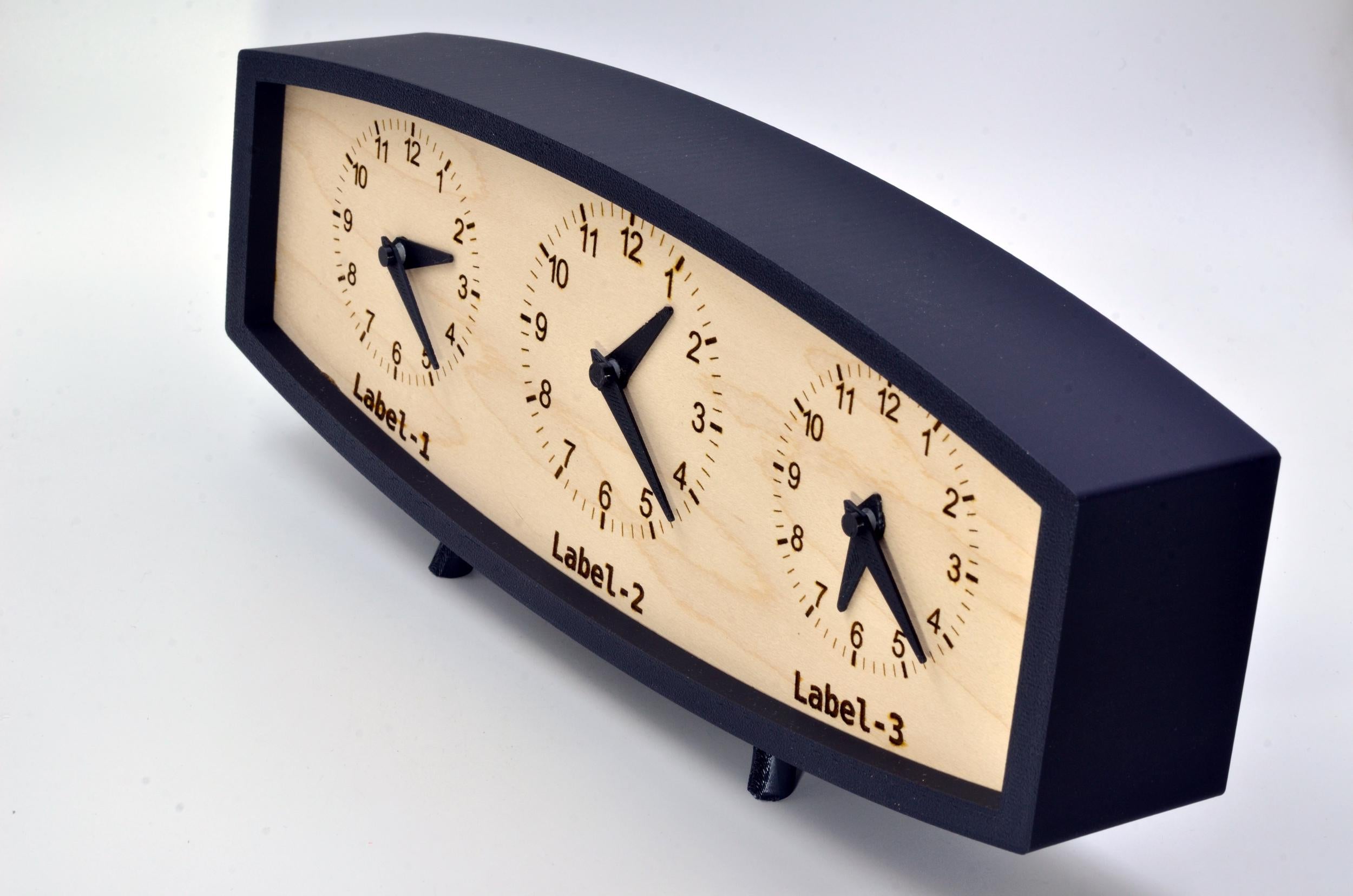 Personalized Triple Time Zone Clock Custom Made World 3 Timezone Desktop Table Mid Century Modern Desk Clock Handmade Retro Clock MCM Design