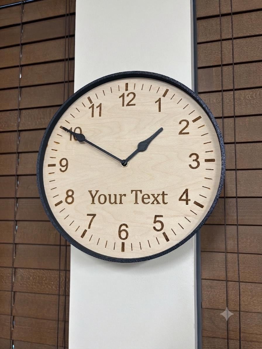 Custom Wood Wall Clock, Personalized Text Engraved, Silent Non-Ticking Minimalist Clock, Modern Wooden Decor, Custom Gift, size 8 to 11 Inch