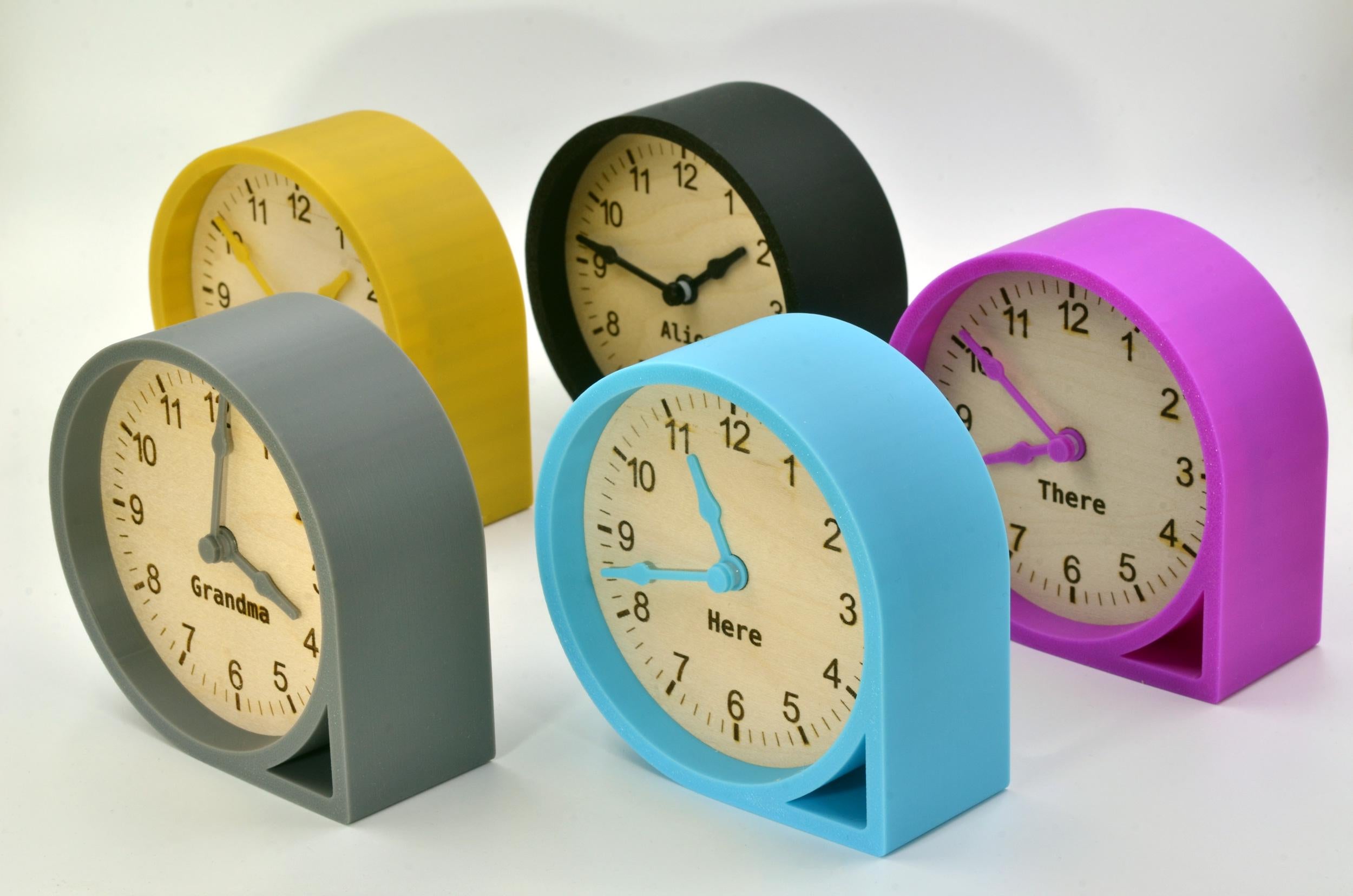 Custom Multi-Timezone Clocks Set – Handmade Minimalist Design Maple Wood Desk Clocks with Modern Rounded Triangular Frames in Various Colors