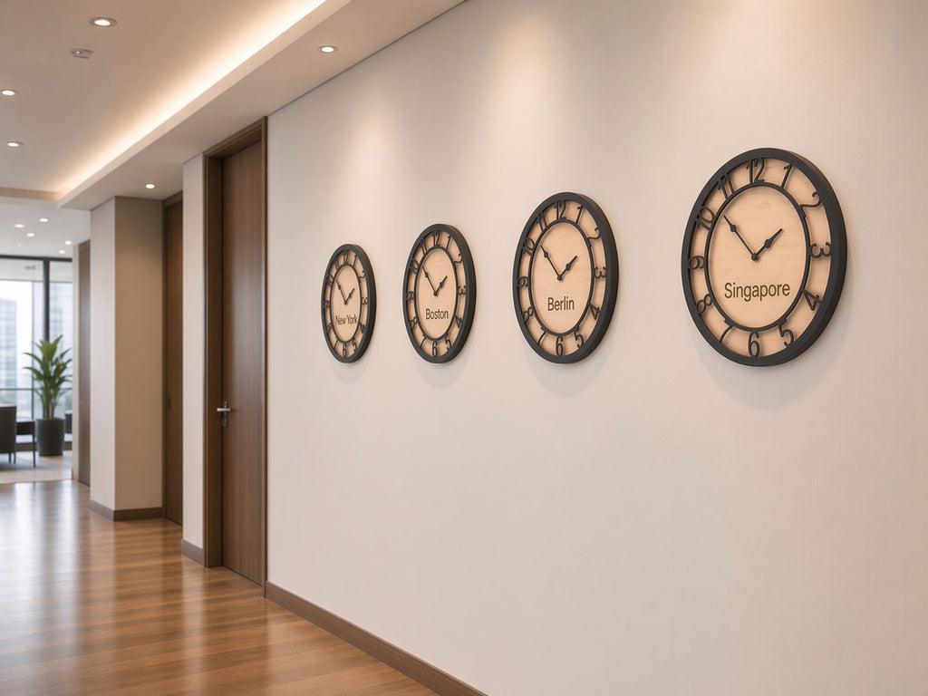 Custom Wood Wall Clock, Personalized Text Engraved, Silent Non-Ticking Minimalist Clock, See Thru Numbers, Custom Gift, size 8 to 11 Inch