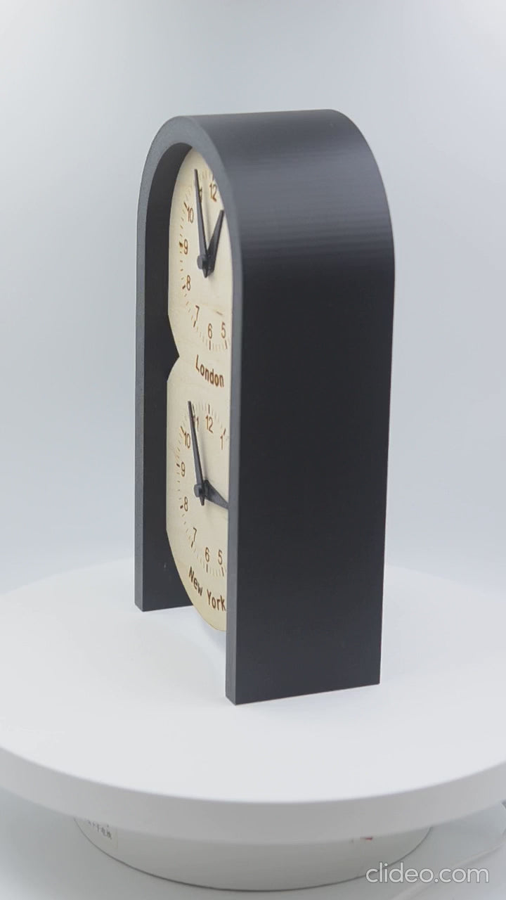 Personalized Two Time Zone Clock Custom Made World 2 Timezone Desktop Table World Clock Rounded arch-shaped silent Clock