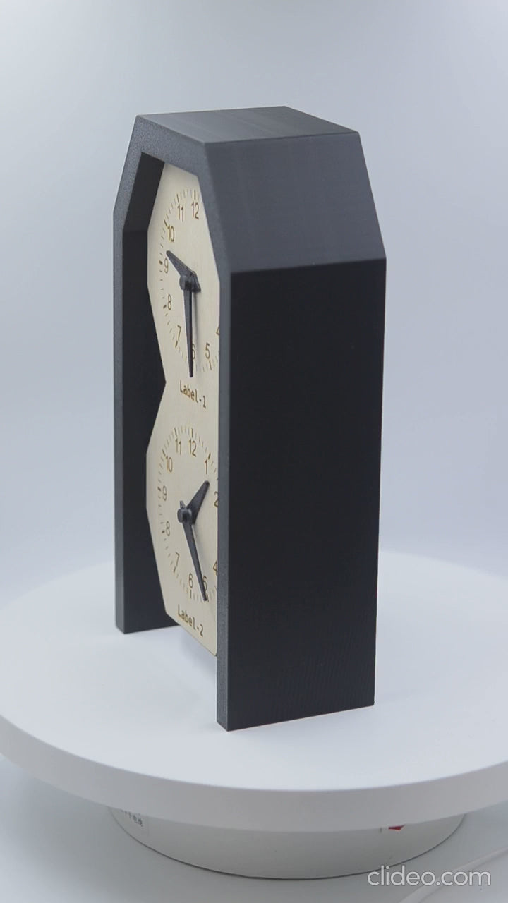 Personalized Two Time Zone Clock Custom Made World 2 Timezone Desktop Table World Clock Pentagonal top Shaped silent Clock